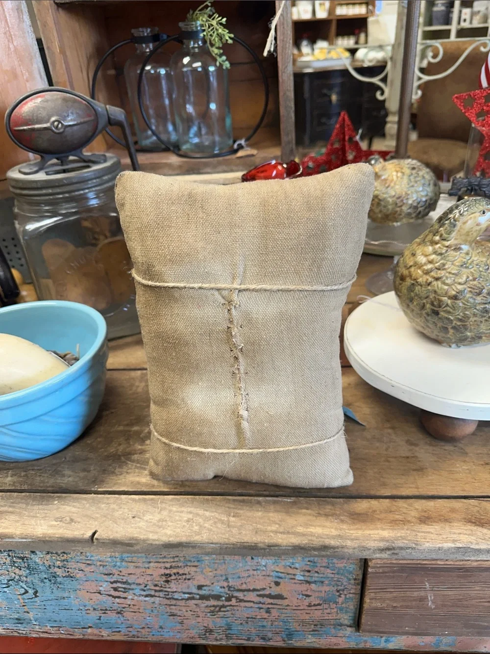 Old Glory Rustic Patriotic Pillow - Burlap Flag Accent pillow
